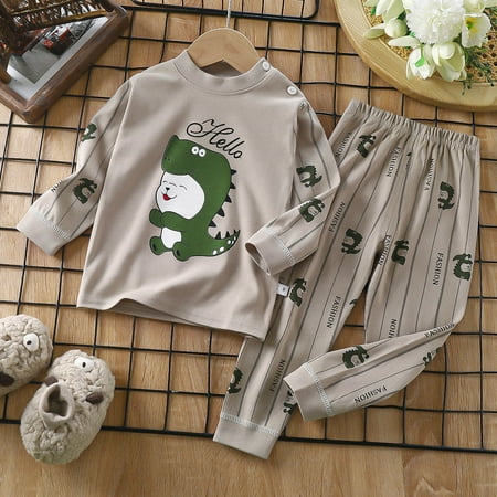 

YEAHITCH Kid Pajamas Christmas Toddler Boy Pajamas Gray Pullover Long Sleeve Solid Set