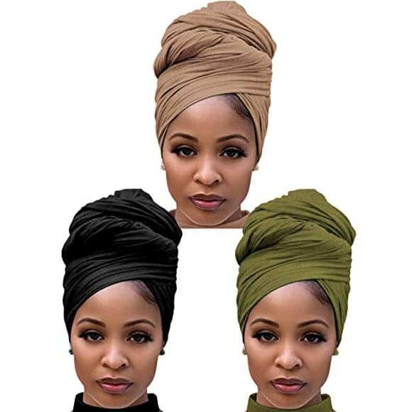 Harewom 3PCS Head Wraps for Black Women Turban Headwraps Stretchy African Hair Wraps Soft Jersey Head Scarf Tie Headbands Pack