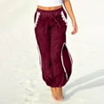 thumbnail image 2 of BLVB Women Casual Elastic High Waist Harem Velvet Pants Loose Fit Side Slit Comfy Velvet Velour Joggers Trousers, 2 of 7