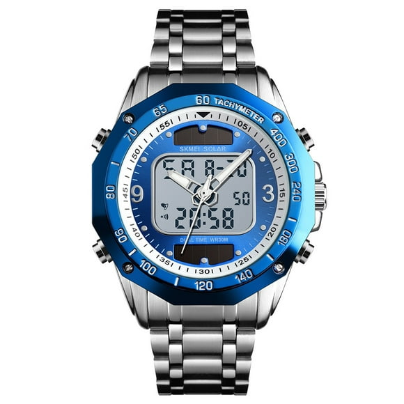 SKMEI 1493 Quartz Digital Electronic Men Watch Fashion Casual Outdoor Sports Male Wristwatch Dual Time Date Week Stopwatch Alarm 3ATM Waterproof Luminous Multifunctional Watches Solar Power