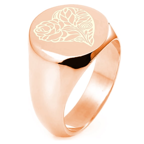 Sterling Silver Love Heart Floral Rose Engraved Round Flat Top Polished Ring