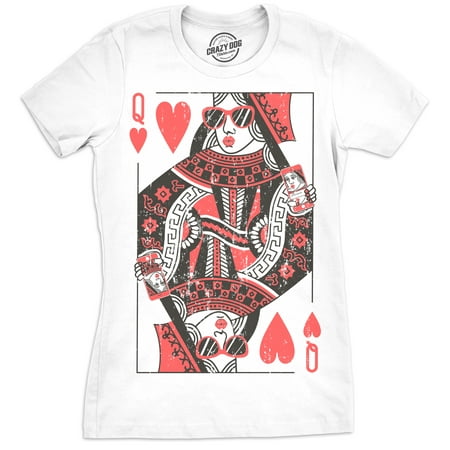 Womens Queen Of Hearts Tshirt Funny Deck Of Playing Cards Tee For Ladies
