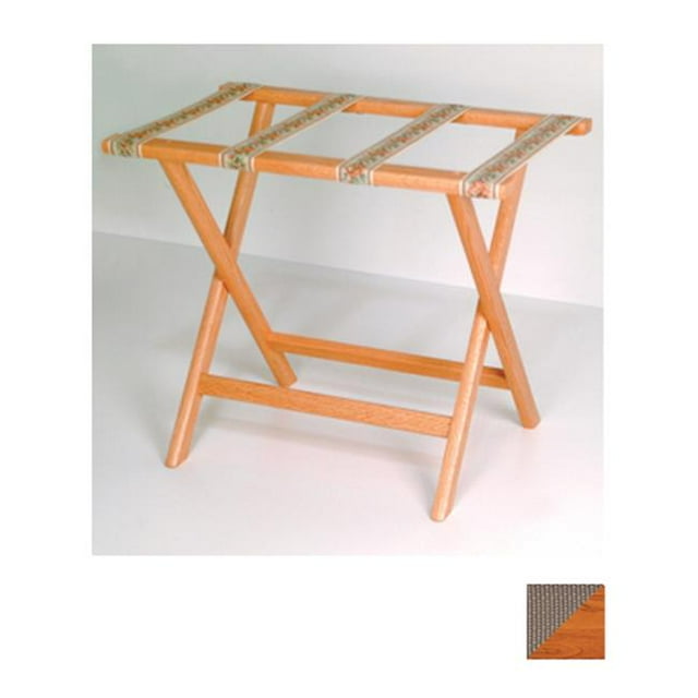 Wooden Mallet LR-MOTAN Deluxe Straight Leg Luggage Rack in Medium Oak with Tan Webbing