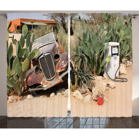 Old Car Decorations Curtains 2 Panels Set Old Broken Car And