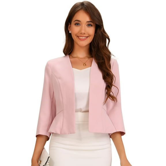 DARING DIVA Women's Open Front 3/4 Sleeve Peplum Business Blazer XS Pink