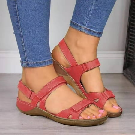 

ZHELIYO Women s sandals Comfortable Flat Sloping Heel Open Toe Casual Sandals Summer Breathable Women s Shoes Red 12