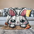 thumbnail image 2 of JEUXUS Flannel Blanket Throw Blanket (Universal 1) Easter, Spring Bunny Carrot Black White Plaid Excellent Hand Feel White, 2 of 6