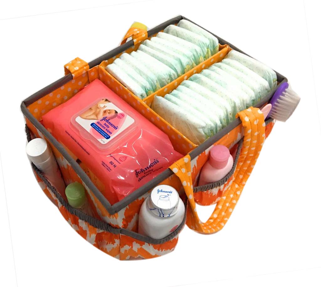 Bacati - Mix N Match Ikat Chevron/Dots Nursery Storage Caddy, Orange/Gray