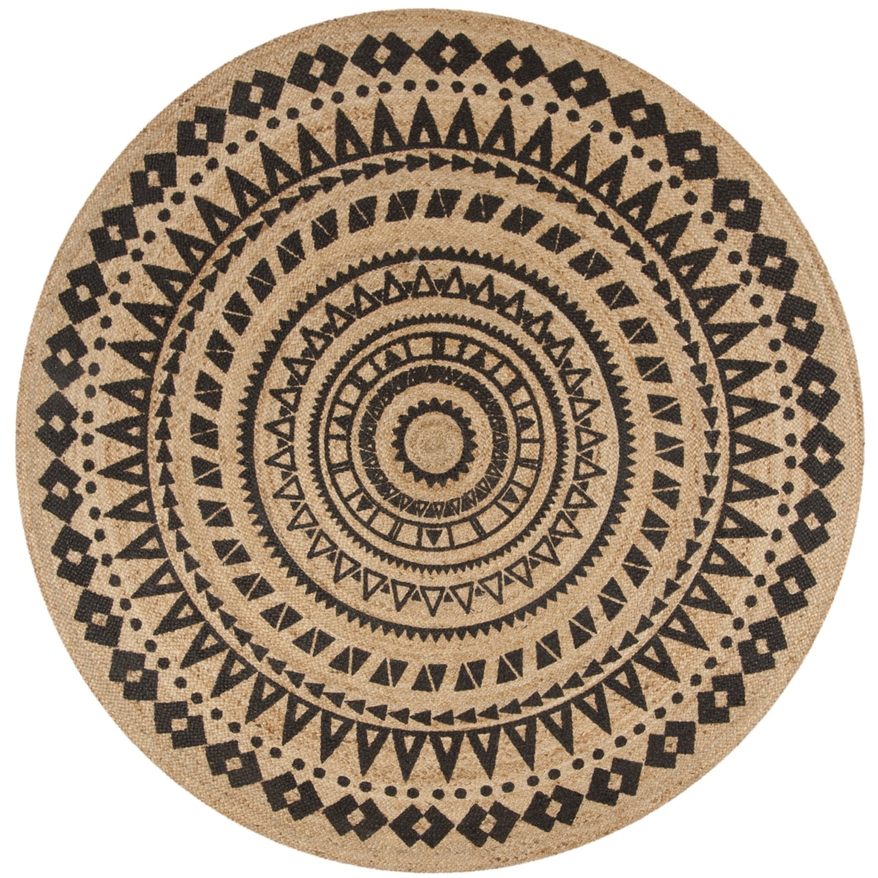 SAFAVIEH Natural Fiber Zoolander Geometric Jute Area Rug, Black/Natural, 4' x 4' Round