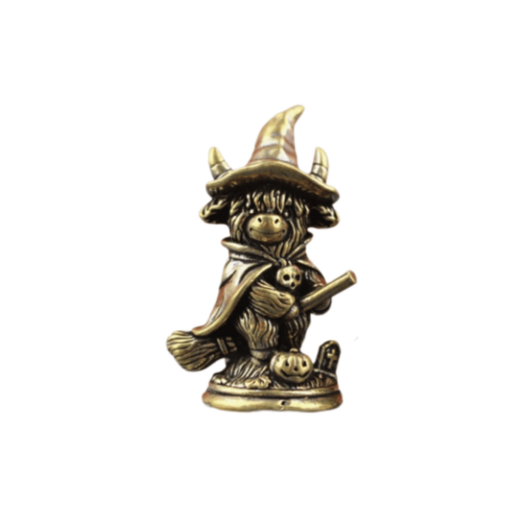 YuanGuangQ Halloween Wizard Cow Figurine, Mini Statue with Hat Desktop Decor Ornament, for Shelf Table Display Home Halloween Holiday Decoration