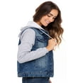 thumbnail image 2 of SKYLINEWEARS Women's Hooded Denim Jacket Long Sleeve Layered Drawstring Hoodie Washed Jean Jacket L-Blue X-Large, 2 of 6