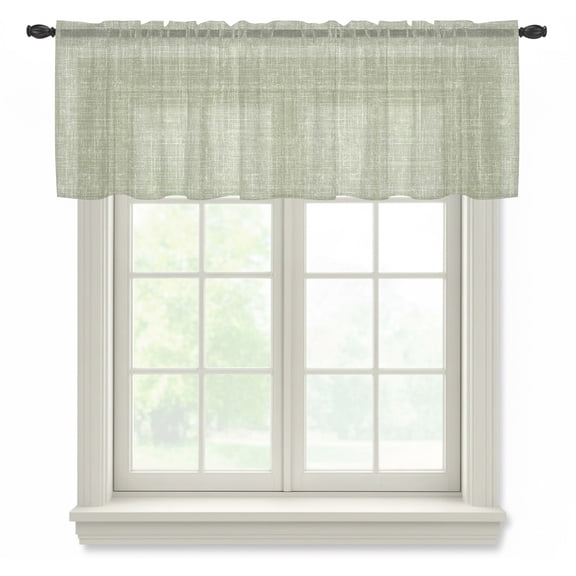 Sage Green Sheer Curtains Valances for Windows Rustic Farmhouse Linen Texture Chiffon Kitchen Valances for Cafe, Rod Pocket Voile Window Treatments Curtains for Living Room Bedroom, 54"x18"