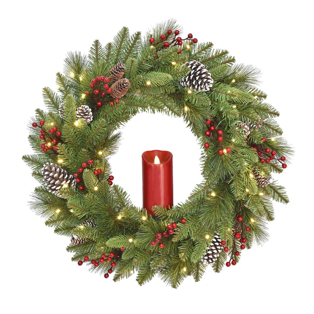 National Tree Company 24" Battery Operated Bristle Berry Wreath with