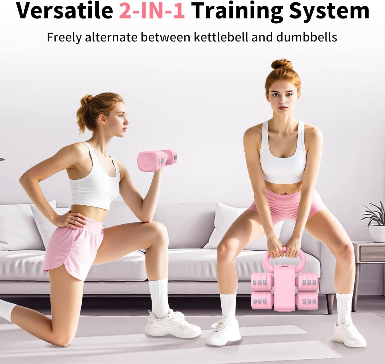 2-in-1 Adjustable Dumbbell Set, 4-Level Weight Dumbbell Set for Women and Men, Each piece weighs 2.2/3.3/4.4/5.5lb and comes in a kettlebell form, ideal for home gym workouts and training