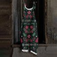 thumbnail image 2 of Women's Vintage Cotton Linen Overalls with Christmas Print - Casual Loose Jumpsuit with Shoulder Straps & Pockets, Dark Green, Size XXXL, 2 of 6