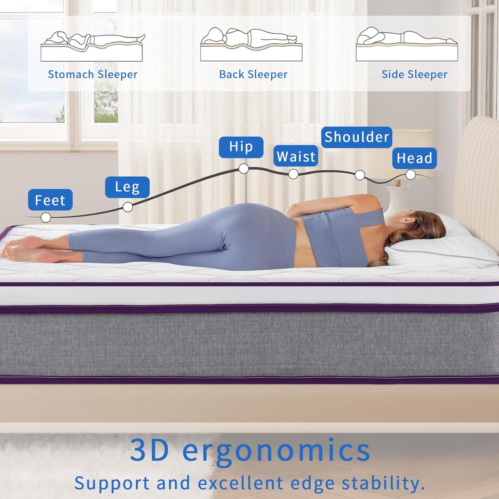 BMMB 12 Inch Queen Size Premium Memory Foam High Quality Pocket Coils Mattress Medium Firm High Breathable Zero Pressure Cooling Night Sleep