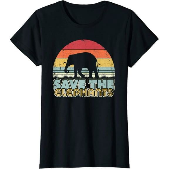 Women Save The Elephants Shirt Retro Style Elephant Short Sleeve T-Shirt