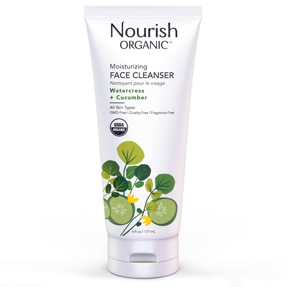 Nourish Organic Moisturizing Face Cleanser Cream, Cucumber   Watercress, 6 oz