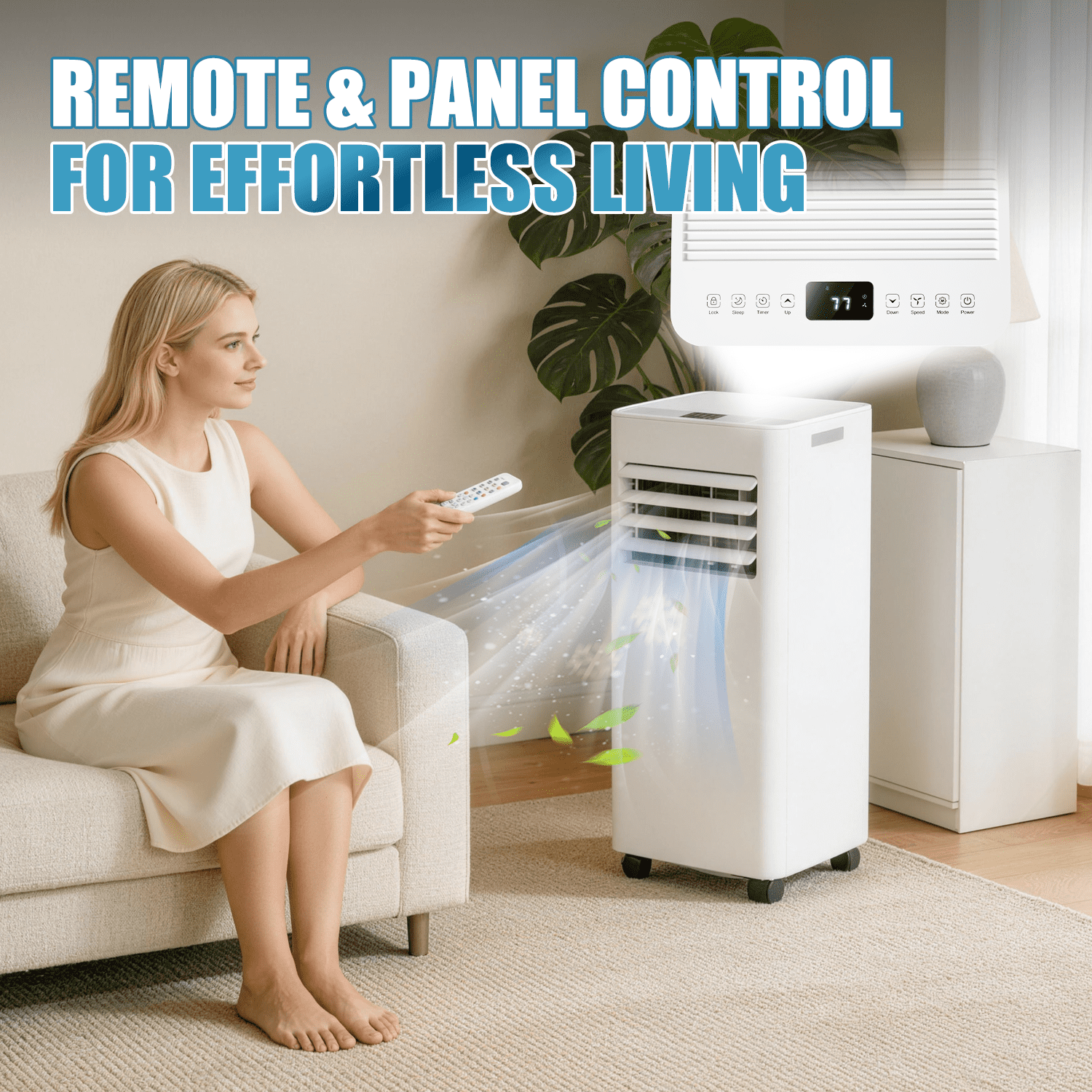 Dateyes 10000 BTU Portable Air Conditioners, 5-1 Standing Smart Cooling AC with Remote Control, Cooling, Heating， Dehumidifier and Fan, Automatic Unit for Bedroom, Portable AC for Room Indoors