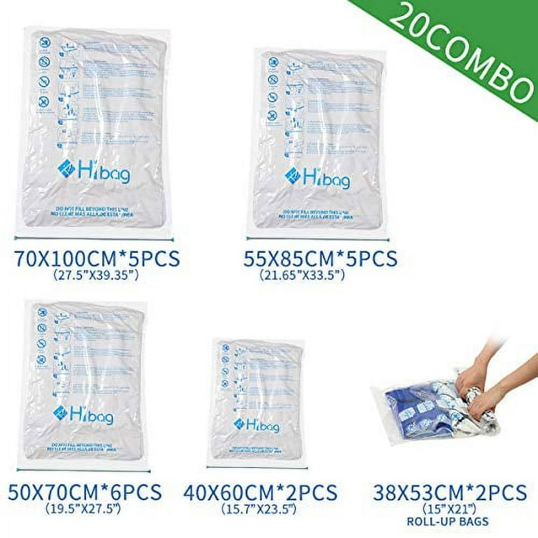 Hibag HIBAG Space Saver Bags, 20 Pack Vacuum Storage Bags (6 Medium, 5  Large, 5 Jumbo, 2 Small, 2 Roll Up Bags) with Hand Pump for Bed