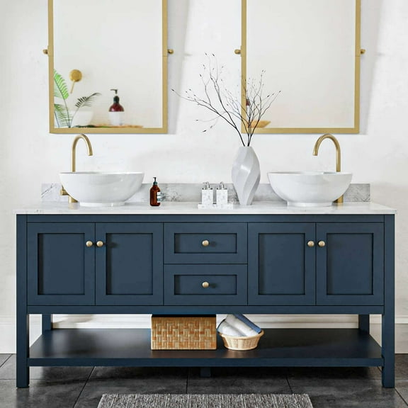 Bristol 72 Inch Modern Console Vanity with Vessel Sink - Navy