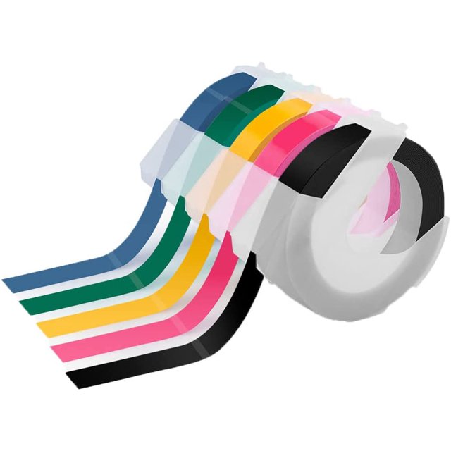Embossing Label Maker Tape 3/8 Inch 3D Labels White on Black/Red/Yellow/Blue/Green for Organizer Xpress Pro