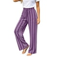 thumbnail image 3 of Arlun Striped Linen Pants for Women Summer Baggy Wide Leg Pant Drawstring High Waist Casual Stripes Color-Block Trousers Soft Lightweight Flowy Beach Resort Trouser with Pockets 1-Purple M, 3 of 7