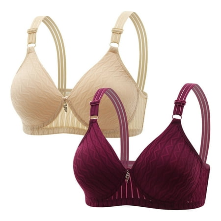 GERsome Women s Pack of 2 Assorted Color Push Up Wireless Bra Padded T Shirt Bras No Underwire Plunge Bralette Full Coverage 2PC#Beige/Red XL