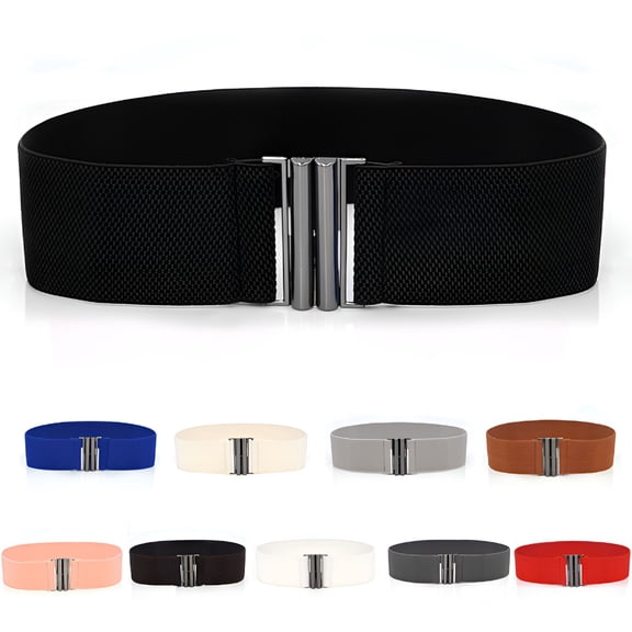 TELOLY Stretch Belts for Women Plus Size Elastic Wide Waist Belts for Jeans Pants Dress Lady Fashion Waistband with Metal Buckle,Black