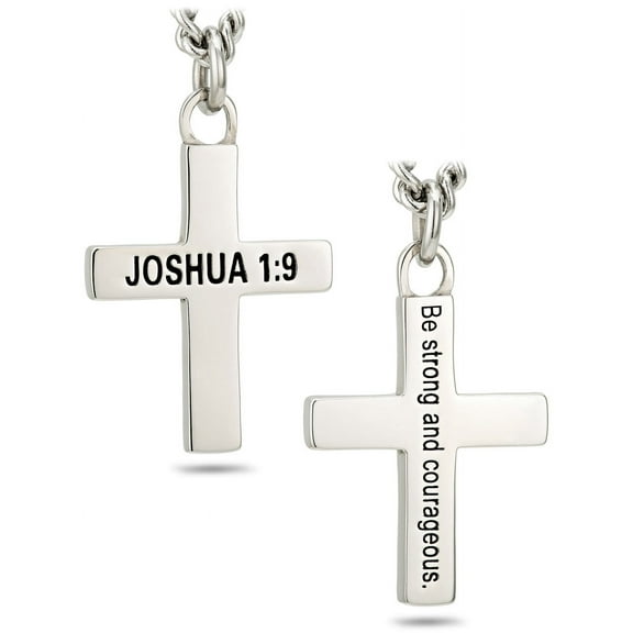 Women's Stainless Steel Joshua 1:9 Cross Necklace by Shields of Strength