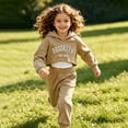 thumbnail image 4 of KEXE Clothes For Kids Kids 3 Piece Layering Suit Graphic Short Hoodie Plain Inner Cami Loose Joggers（7-8 Years，Khaki）, 4 of 4