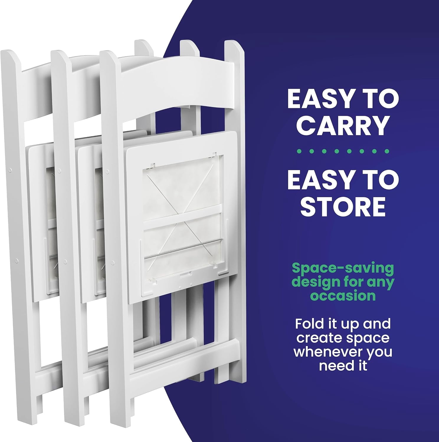 Simplex Furniture New Resin Stackable Chairs Indoor & Outdoor White Folding Chairs, 4-Pack