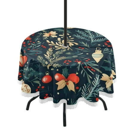 

Round Tablecloth 60*60 Inches Round Tablecloth Outdoor Style Tablecloth With Umbrella Holes Tablecloth Outdoor Suitable For Kitchens and Dining Rooms Christmas Leaf Green