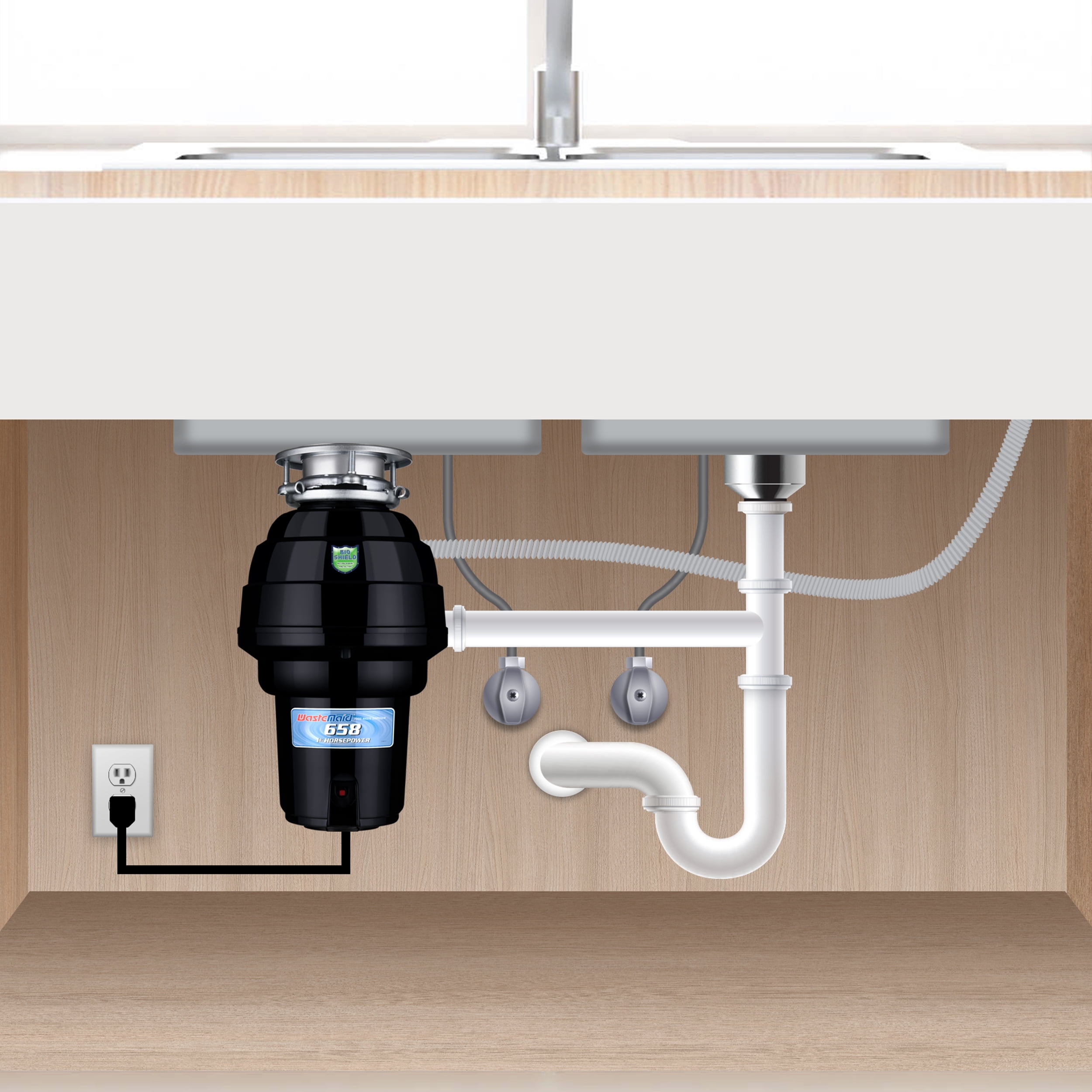 Waste Maid 1-1/4 HP Premium Garbage Disposal, Continuous Feed Disposer, Includes Attached Power Cord 10-US-WM-658-3B