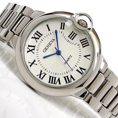 - Silver Geneva Large Case Classic Roman Dial Women's Dressy Bracelet Watch