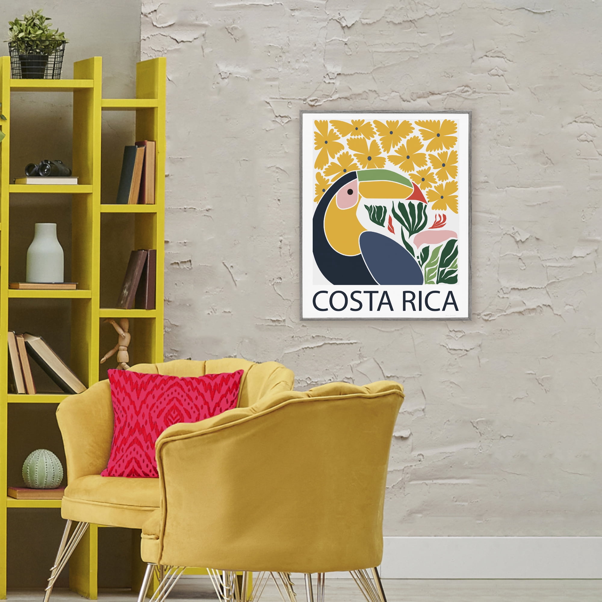 Stupell Industries Tropical Toucan & Flowers Gray Framed Giclee Art, design by Omar Escalante
