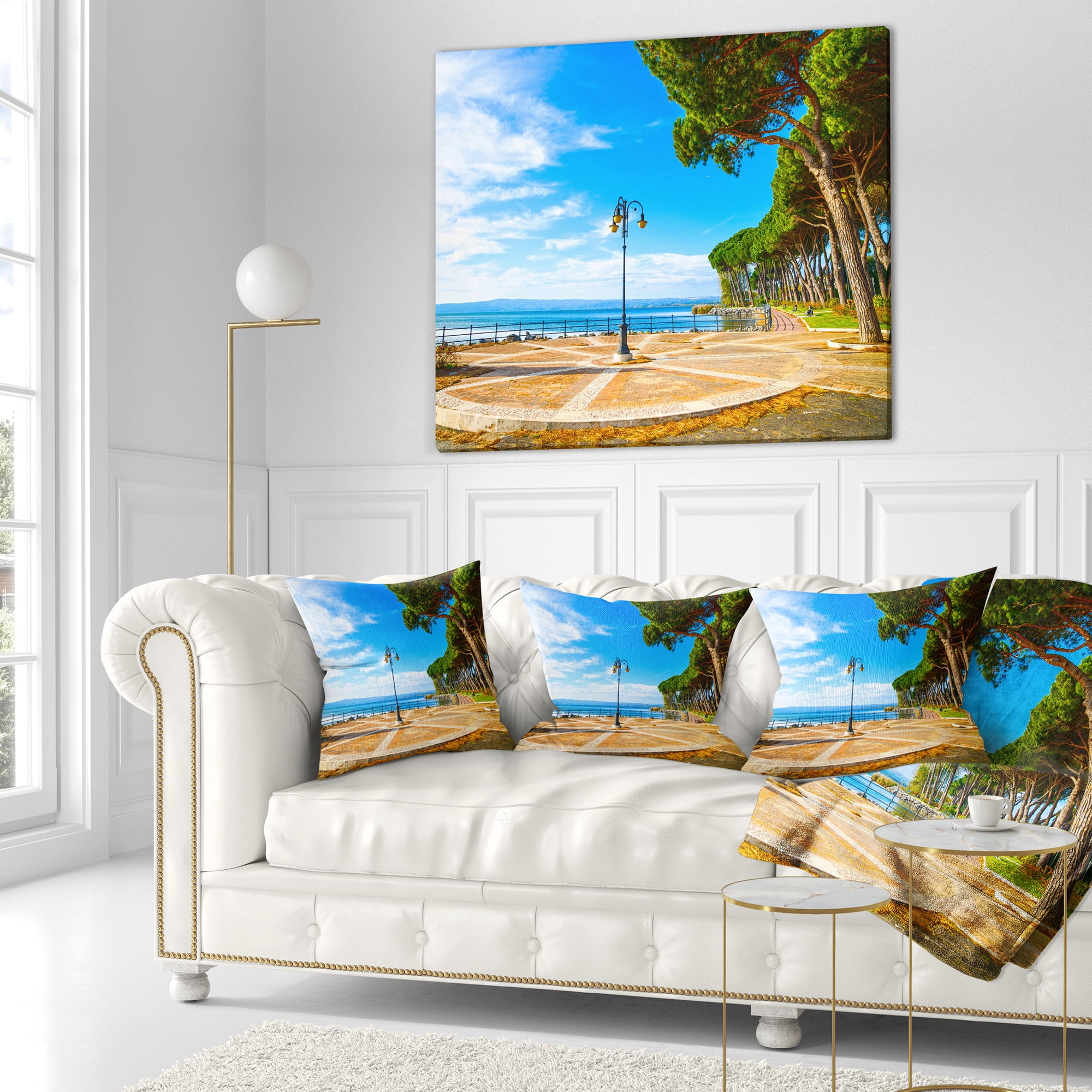 Designart Esplanade and Pine Trees in Bolsena - Landscape Wall Throw Pillow - 16x16