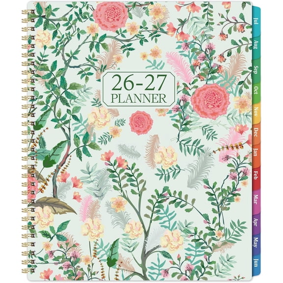 Academic Planner 2026-2027, Weekly And Monthly, 9 In X 11 In, Jul 2026 To Jun 2027, Colorful Tabs, Twin-Wire Binding, Back Pocket, Floral