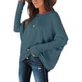 thumbnail image 5 of Fangasis Women Pullover Knitted Jumper Top Long Sleeve Knit Tops Ladies Loose Tunic Blouse Knitwear Holiday Blue S, 5 of 7