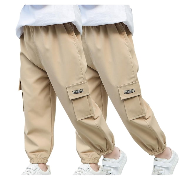 Odeerbi 2-14 Años Boys 2 Pcs Pantalones de Carga Pantalones Jogger Pantalones Spring Summer Color Sólido Pantalones de Trabajo Informal Con Bolsillo