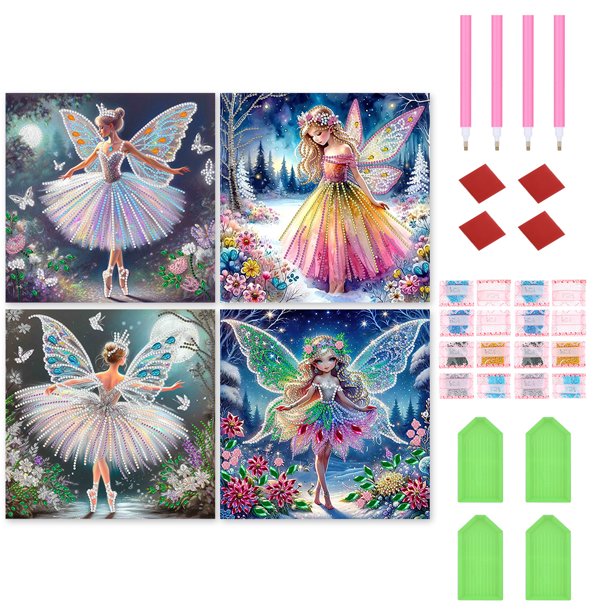4 Uds 5D DIY Kit Con Forma Especial Parcial para Niña 30x30cm