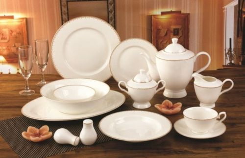 Service for 8 24K Gold Royalty Porcelain 57pc /"Deluxe/" Banquet Dinnerware Set