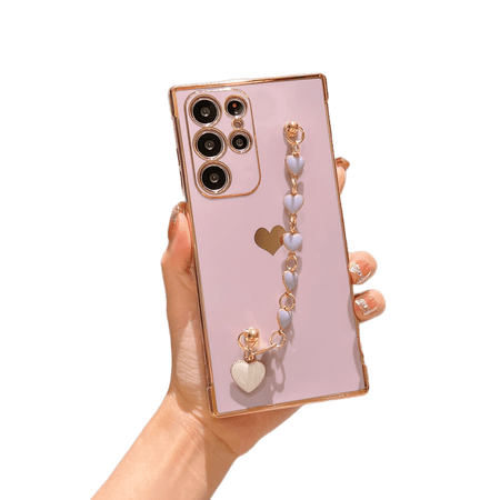 Cute Case for Samsung Galaxy S21 Ultra Phone Cases with Wrist Strap Kickstand Soft Silicone Shockproof Protective Case Cover for Samsung Galaxy S21 Ultra 6.8 inch 2021 Purple