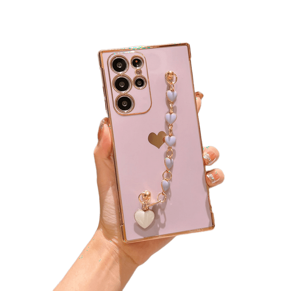 Cute Case for Samsung Galaxy S21 Ultra Phone Cases with Wrist Strap Kickstand Soft Silicone Shockproof Protective Case Cover for Samsung Galaxy S21 Ultra 6.8 inch 2021,Purple