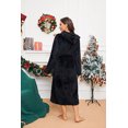 HEARTNICE Womens Hooded Fleece Robe, Long Fluffy Thick Warm Plush Bathrobe,(Black,LXL