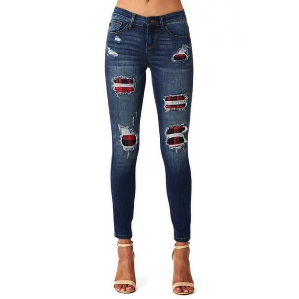 ripped jeans with leopard patches
