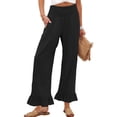 thumbnail image 2 of Wide Leg Linen Pants for Women High Waisted Ruffle Hem Palazzo Pants Boho Summer Casual Loose Flowy Pant Trousers Black L, 2 of 7