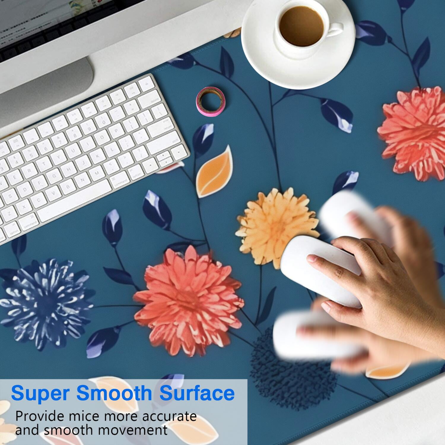 Long Mouse Pads for Desk,Pioneer Flower Floral Print Pattern Desk Mats on Top Of Desks, Desk Mouse Pad Extra Large with 3mm Non-Slip Base and Stitched Edge for Gaming,Office,Work,Home 47.3"x23.6"