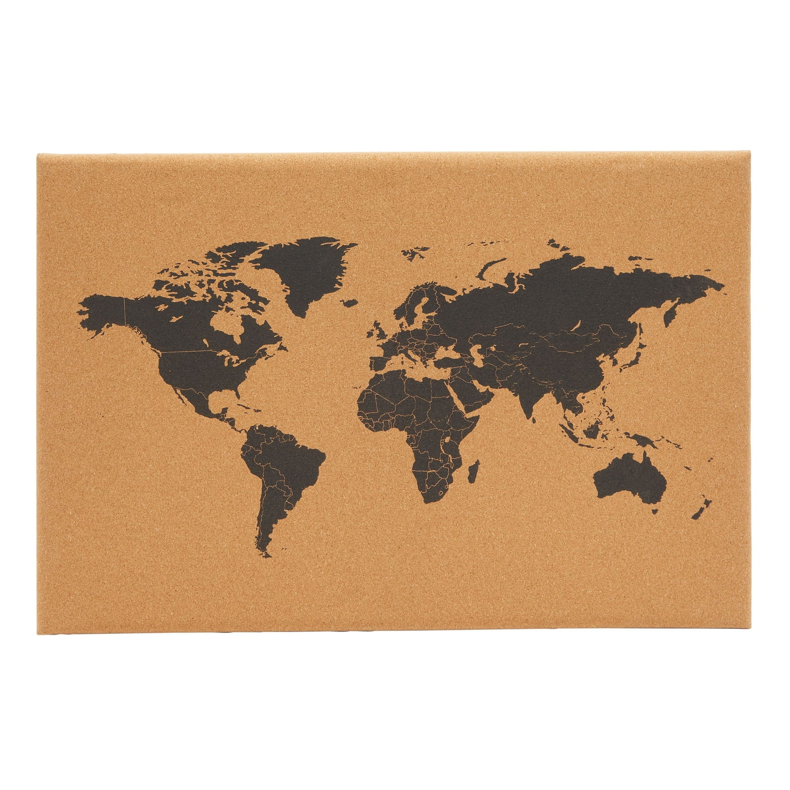 World Map In Black & Gold Framed Cork Pin Notice Board With Pins 