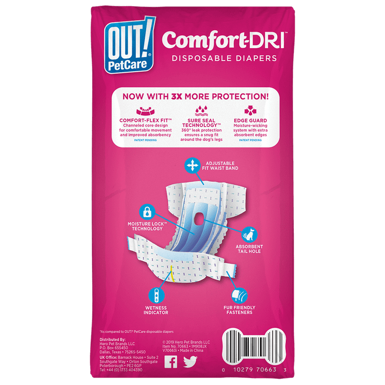 OUT Petcare Disposable Female Dog Diapers Medium Large 14 Count